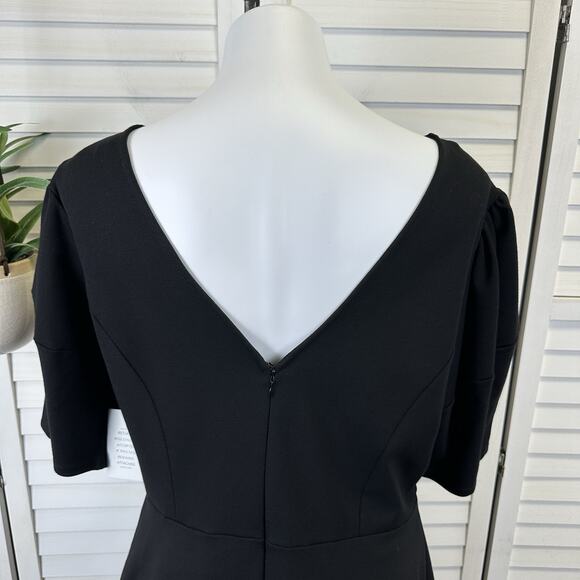 New Eloquii Black Puff Sleeve Peplum Blouse Top Scuba Ponte Back Zip Size 16 - Picture 8 of 12
